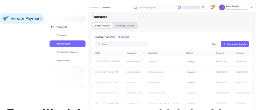 Bycard dashboard supporting vendor payments Bycard dashboard supporting vendor payments
