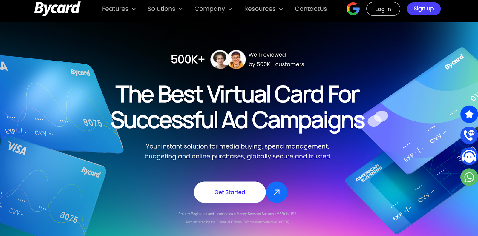 Bycard dashboard display virtual cards 