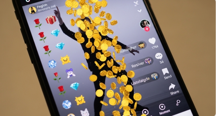 Smartphone displaying TikTok virtual gifts Smartphone displaying TikTok virtual gifts