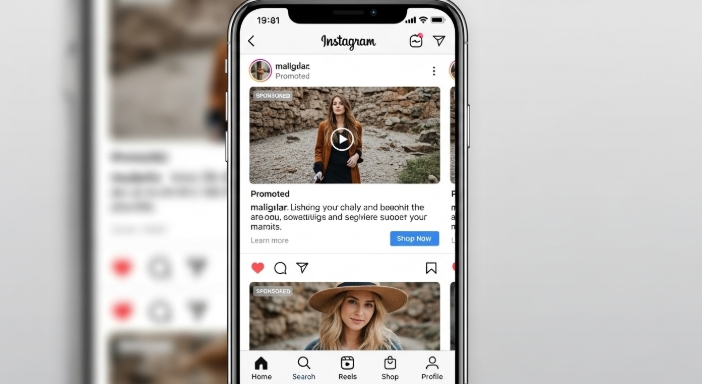 Instagram app interface showing promoted posts in feed Instagram app interface showing promoted posts in feed