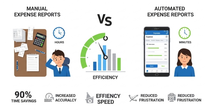 Chart comparing manual vs. automated Expense Reports time savings Chart comparing manual vs. automated Expense Reports time savings