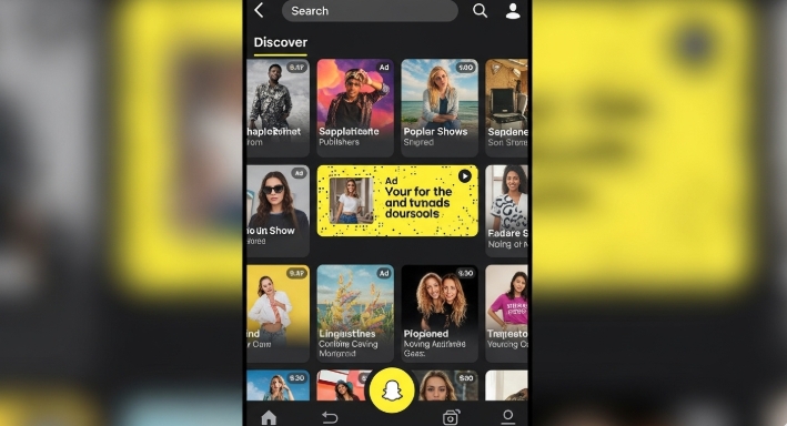 Close-up of Snapchat advertising placement. Close-up of Snapchat advertising placement.
