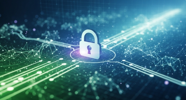 Secure digital network symbolizing protection against synthetic identity fraud.