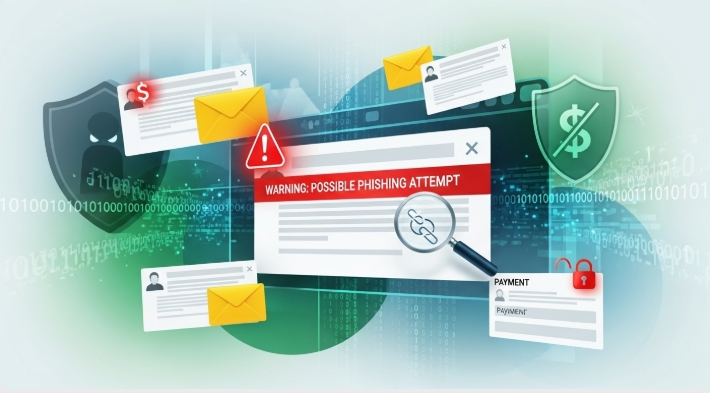 suspicious email warning on payment fraud through phishing 
