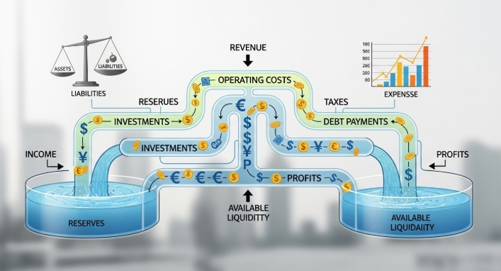 Visual illustration showing business cash flow and liquidity movement