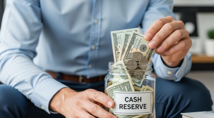  Business owner setting aside funds into a cash reserve