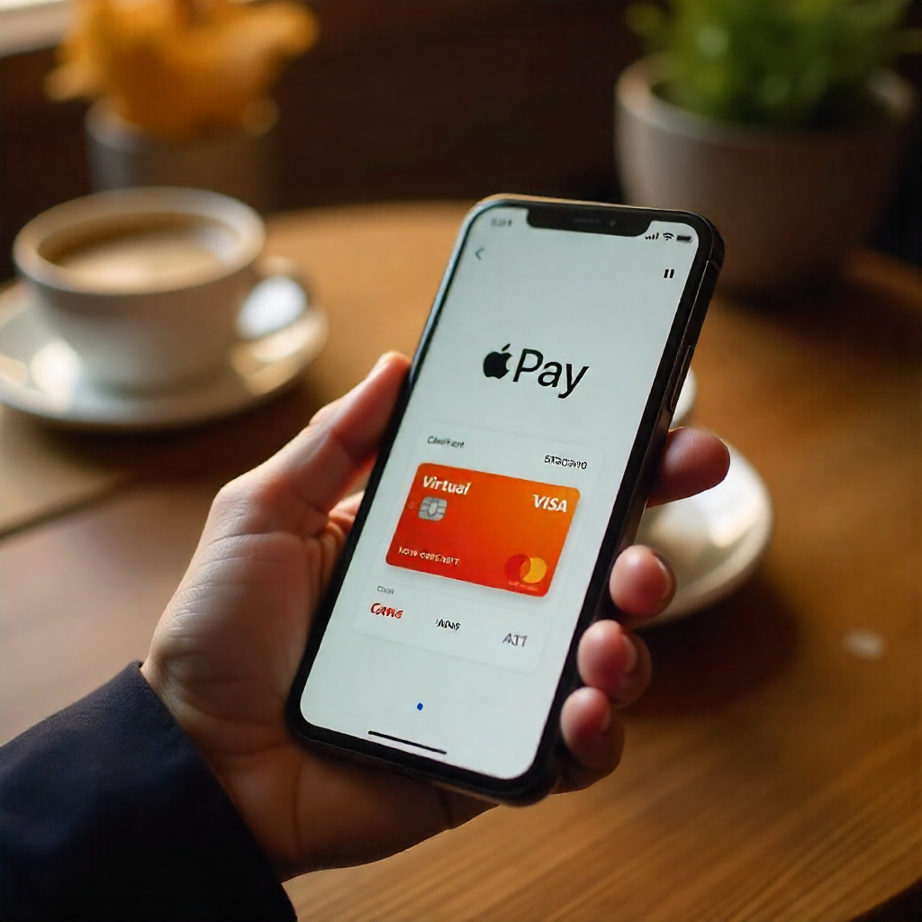  iPhone screen displaying Apple Pay with a Virtual Mastercard
