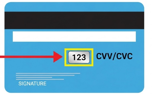 image - Bycard Illustration of the back of a credit card showing where to find the security code on card.