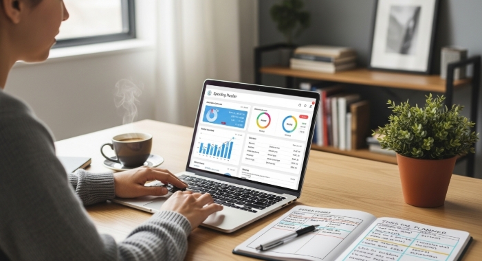 Person using a spending tracker to manage money effectively