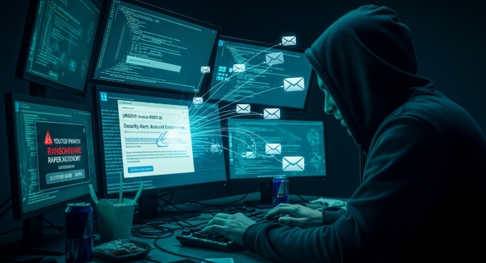 Hacker sending phishing email leading to ransomware attack