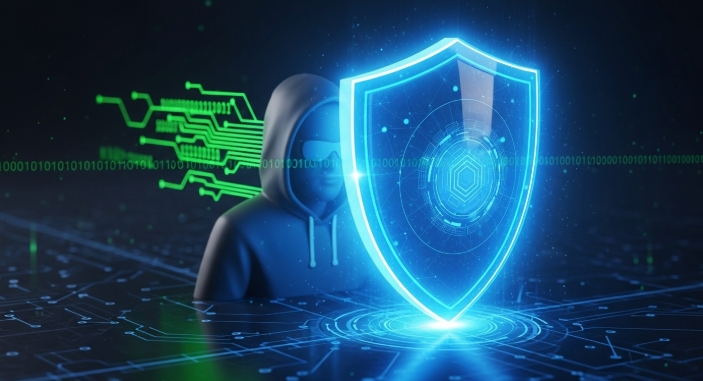 Illustration of digital shield protecting payment security 