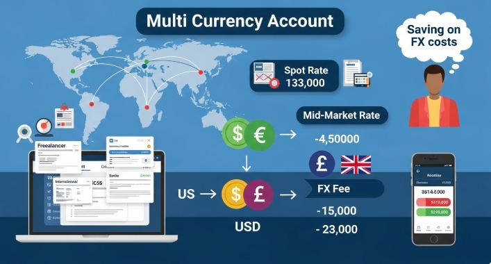Multi-currency account FX conversion example for freelancers