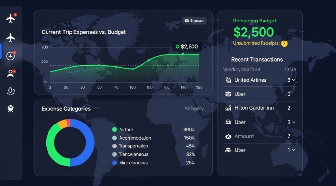 Dashboard showing real-time expense tracking for business travel Dashboard showing real-time expense tracking for business travel