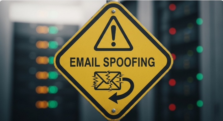 warning sign displaying email spoofing to highlight digital security threats warning sign displaying email spoofing to highlight digital security threats
