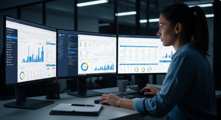 Media buyer managing ad campaigns across digital platforms Media buyer managing ad campaigns across digital platforms