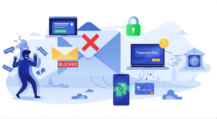 Preventing email scams using paperless pay and virtual cards