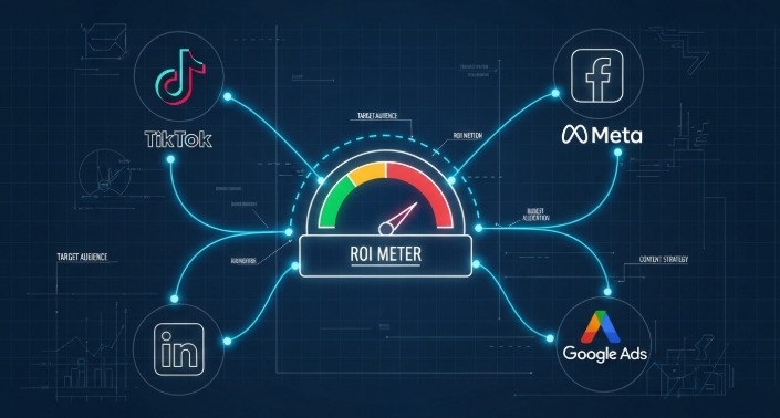 image - Bycard illustration showing interconnected social media advertising platforms