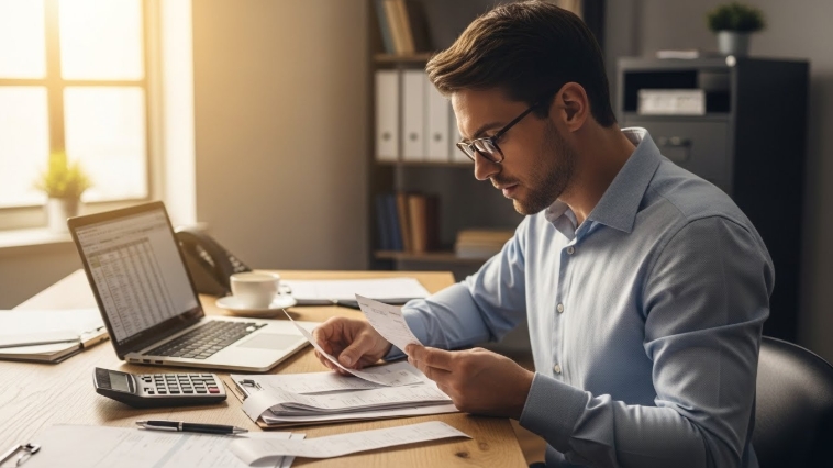 accountant doing Manual reconciliation of receipts accountant doing Manual reconciliation of receipts