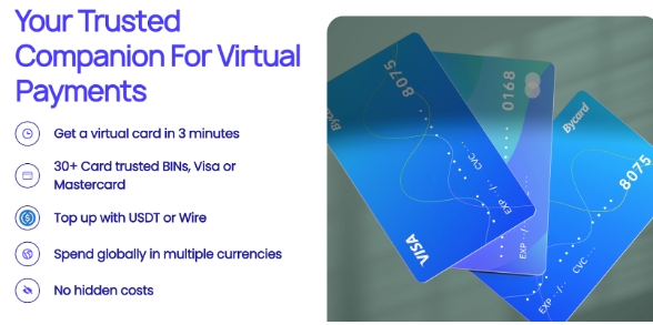 screenshot of Bycard virtual card for digital payments screenshot of Bycard virtual card for digital payments