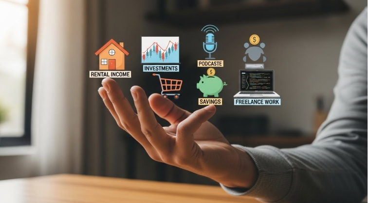 Managing multiple income streams icons