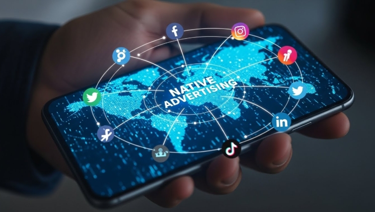 hand holding a phone with multiple ad platforms