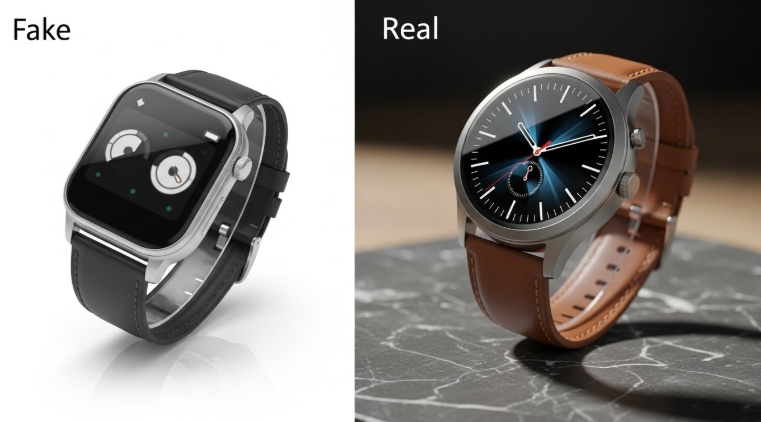 Close-up of fake product photos vs real product photos