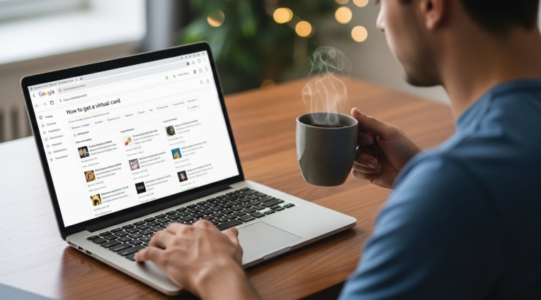 a person surfing the internet on how to get a virtual card
