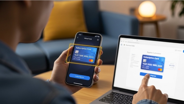 Individual using virtual card for online payments 