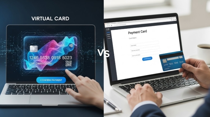 Illustration of a virtual card vs physical card