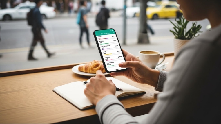 Person using phone to track travel expenses