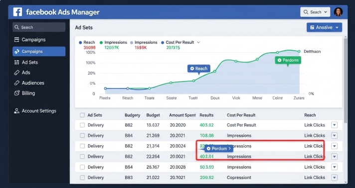 Facebook Ads Manager dashboard screenshot