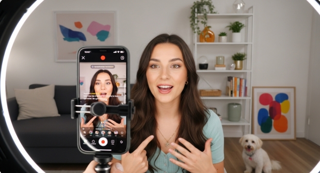 TikTok content creator recording video