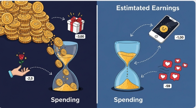 illustration of TikTok coins spending vs. estimated earnings illustration of TikTok coins spending vs. estimated earnings