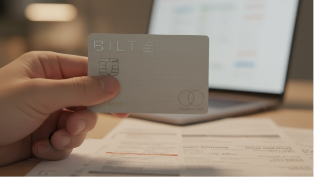 hand holding a Bilt Card to make payment hand holding a Bilt Card to make payment