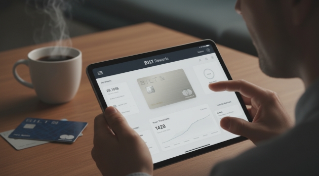 Person reviewing their Bilt Card rewards on a tablet Person reviewing their Bilt Card rewards on a tablet
