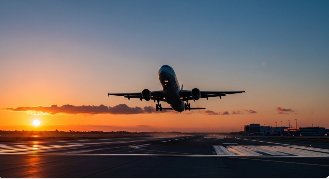 Airplane taking off representing travel planning