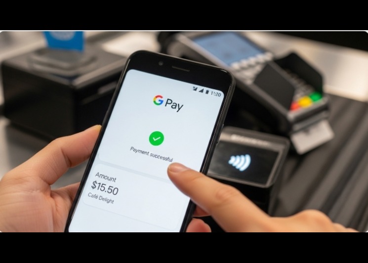 Smartphone displaying Google Pay contactless payment screen