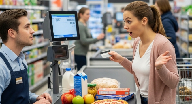  shopper surprised at checkout on overspending