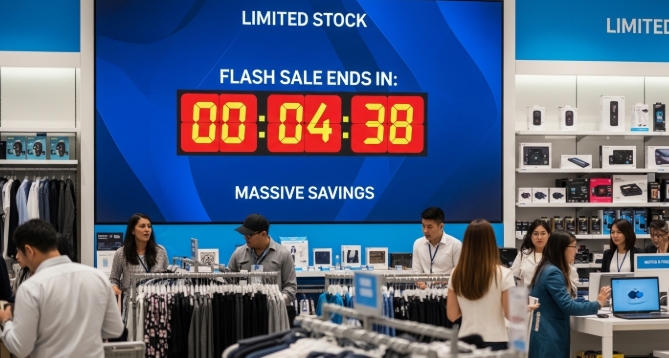 Flash sale countdown timer creating scarcity in retail Flash sale countdown timer creating scarcity in retail