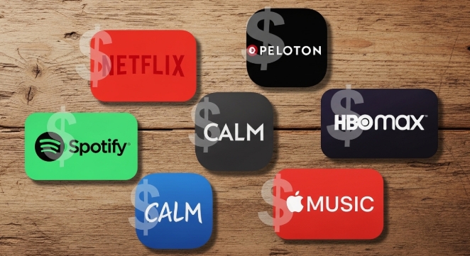 Multiple subscription services showing potential monthly savings Multiple subscription services showing potential monthly savings