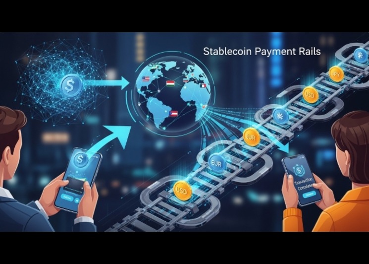Cross-border remittance flow using stablecoin payment rails