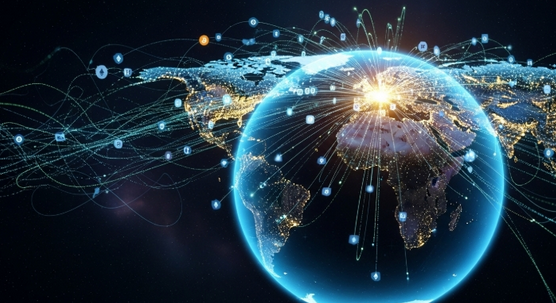 Digital globe with streams of crypto Digital globe with streams of crypto