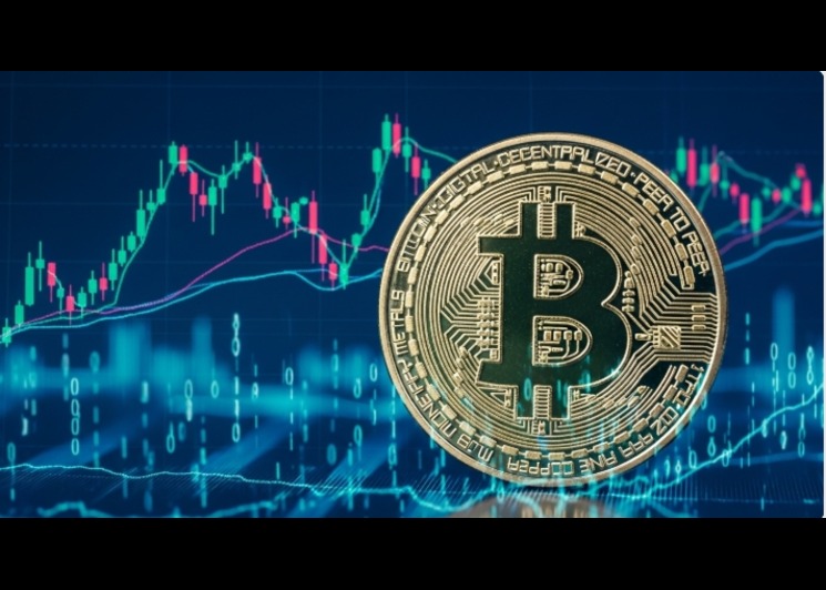 Cryptocurrency digital coins connected through blockchain