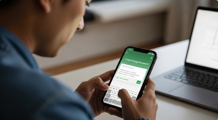  person creating a strong password to secure mobile payments