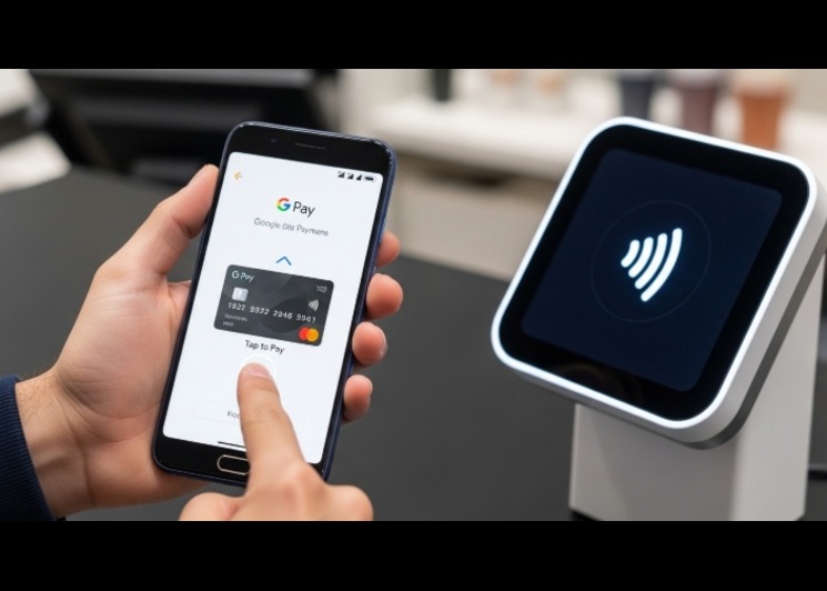 person using contactless payment using Google Pay