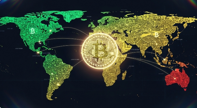 Global map depicting coordinated cryptocurrency regulations impacting Bitcoin Global map depicting coordinated cryptocurrency regulations impacting Bitcoin