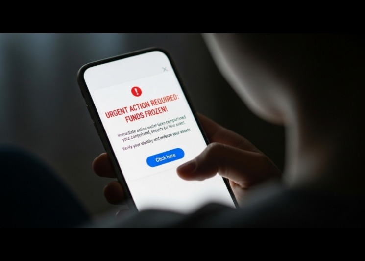 Person receiving crypto scam message on phone