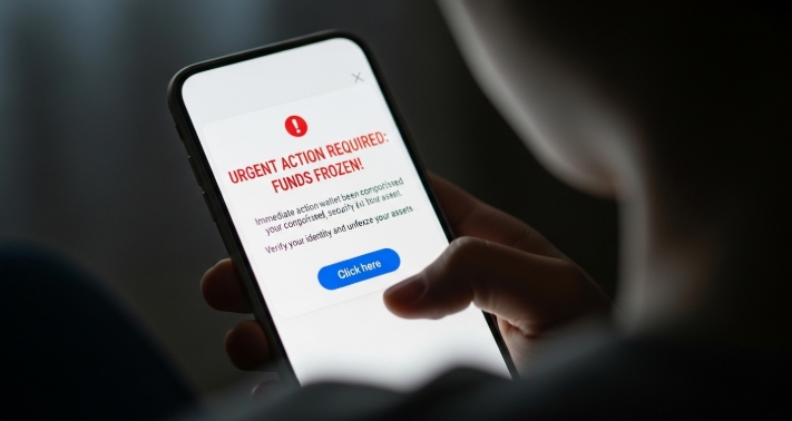 Person receiving crypto scam message on phone Person receiving crypto scam message on phone