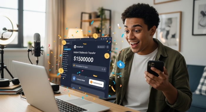 Creator receiving instant stablecoin on social media platforms