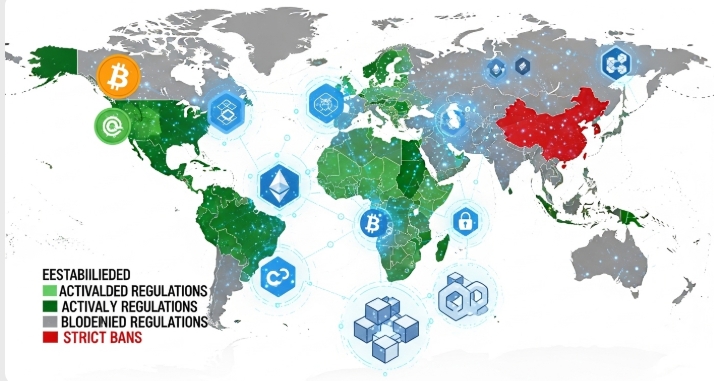Global map showing regions developing stablecoins and crypto regulations - Bycard Global map showing regions developing stablecoins and crypto regulations